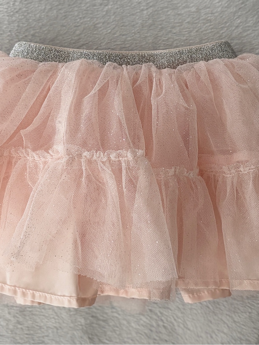 Kids Pink Tulle Dance Skirt with Silver Glitter Waistband